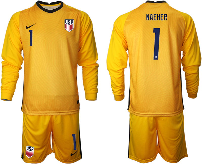 Men 2020-2021 Season National team United States goalkeeper Long sleeve yellow #1 Soccer Jersey->united states jersey->Soccer Country Jersey
